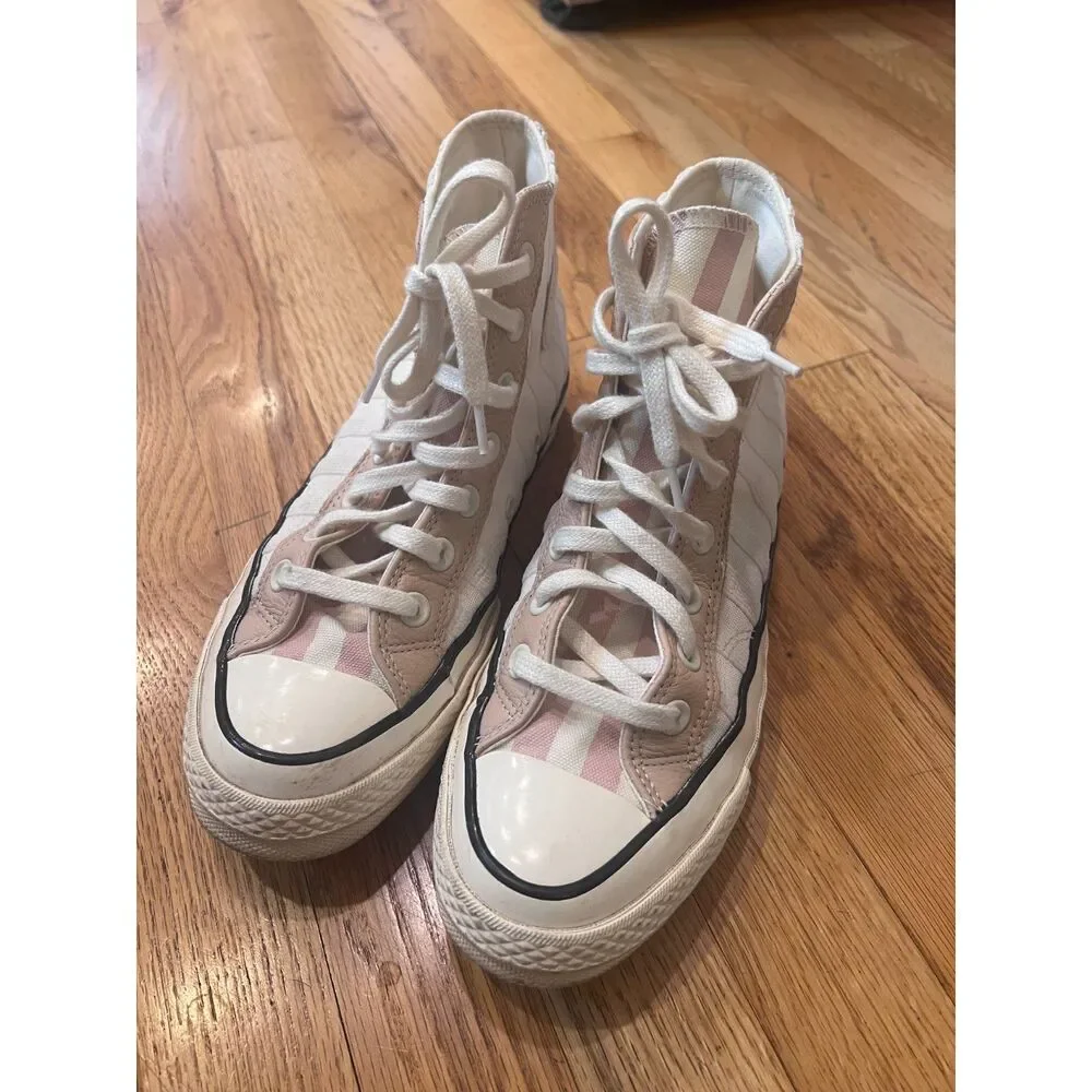 Converse Chuck 70 Striped High Top Sneakers Pink White 7.5